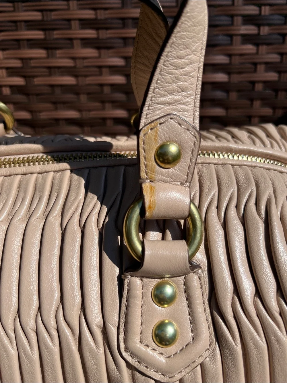 Coach Ashley Pebble-Pleat Satchel in Light Beige